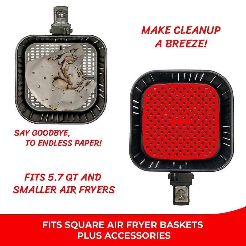2 Pack Reusable Air Fryer Liners , Square, Non-Stick Silicone Air Fryer Basket Mats , Air Fryer Acc