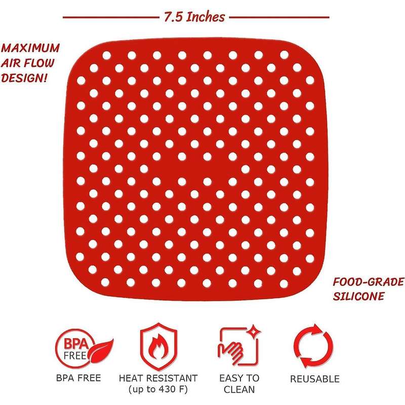 2 Pack Reusable Air Fryer Liners , Square, Non-Stick Silicone Air Fryer Basket Mats , Air Fryer Acc
