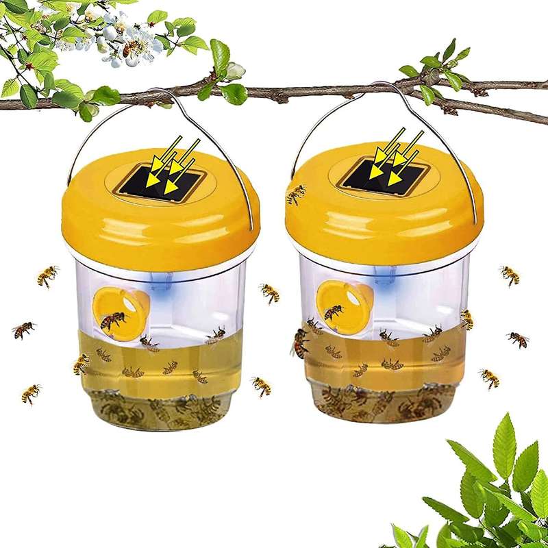 2 Pack Solar Trap Outdoor Hanging, Cather Hanging with Light for Yellow Jackets,hornets,bee, Traps