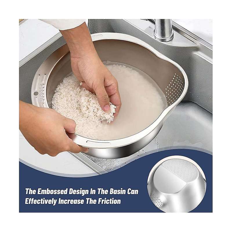 2 Pack Stainless Steel Rice Washing Bowls,sieve for Washing Rice and Vegetables,vegetables,with Sta