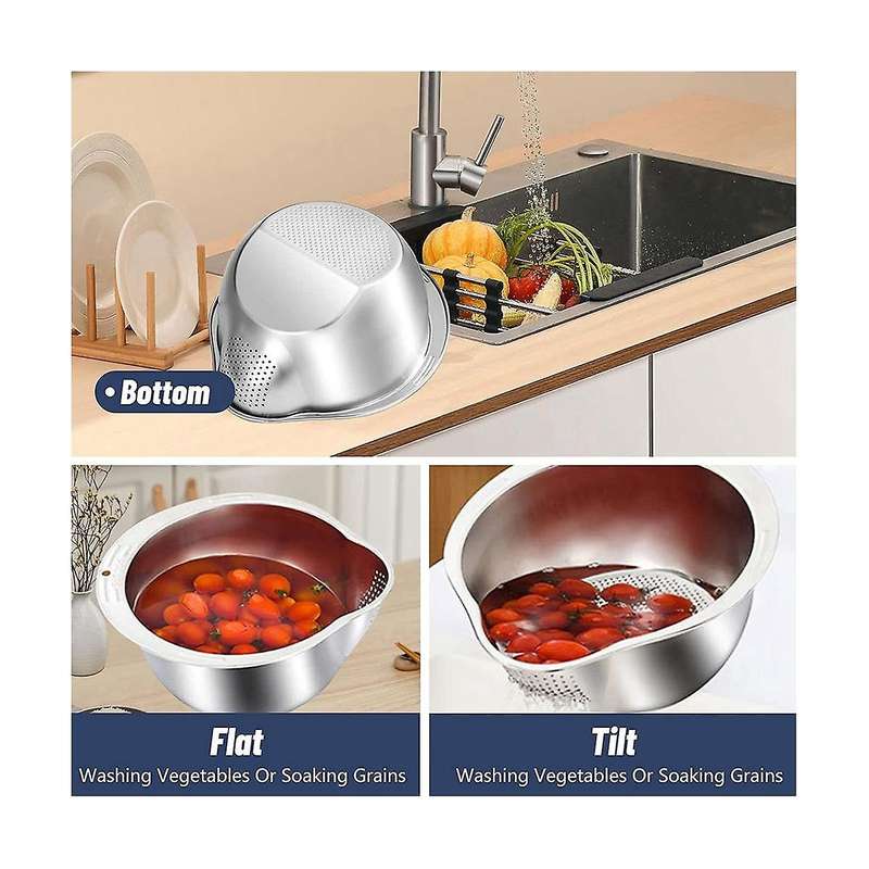 2 Pack Stainless Steel Rice Washing Bowls,sieve for Washing Rice and Vegetables,vegetables,with Sta
