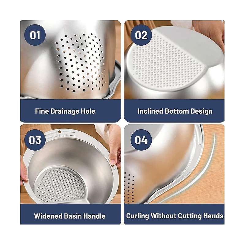 2 Pack Stainless Steel Rice Washing Bowls,sieve for Washing Rice and Vegetables,vegetables,with Sta