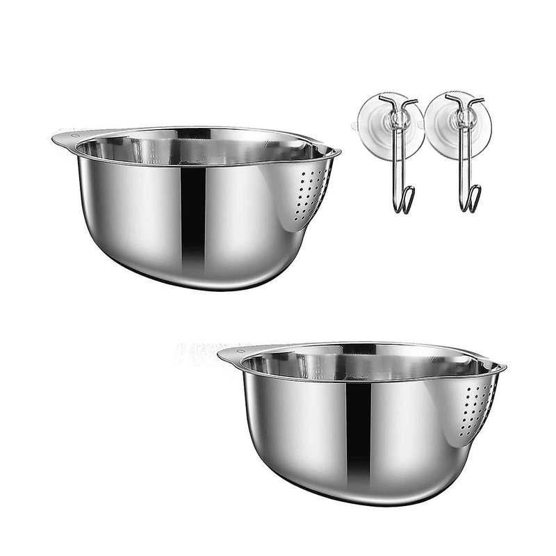 2 Pack Stainless Steel Rice Washing Bowls,sieve for Washing Rice and Vegetables,vegetables,with Sta