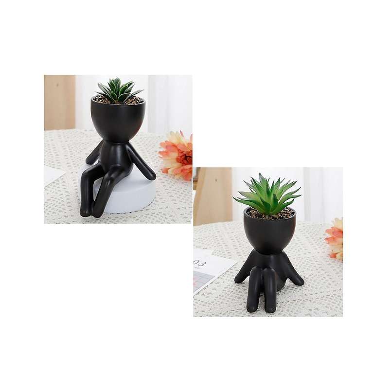 2 Pack Succulents Plants Artificial Succulents Cute Faux Succulents In Black Human Shaped Pots Offic