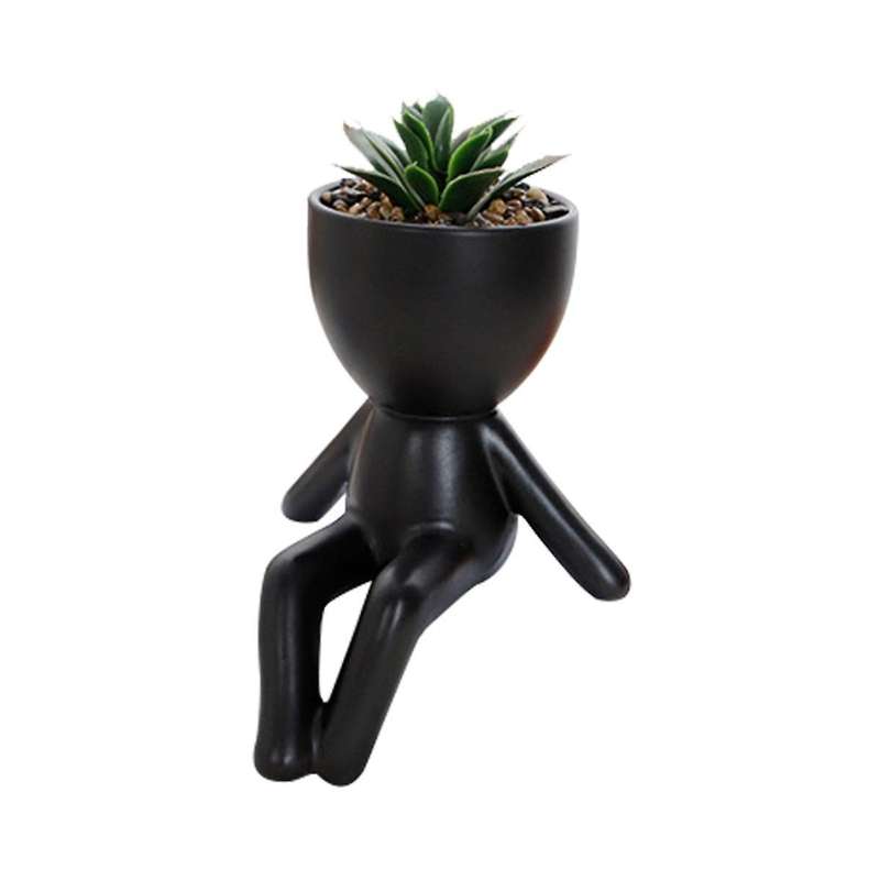 2 Pack Succulents Plants Artificial Succulents Cute Faux Succulents In Black Human Shaped Pots Offic