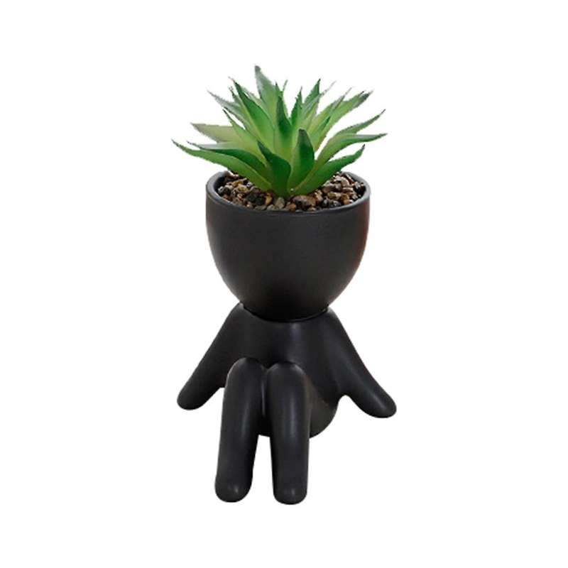 2 Pack Succulents Plants Artificial Succulents Cute Faux Succulents In Black Human Shaped Pots Offic