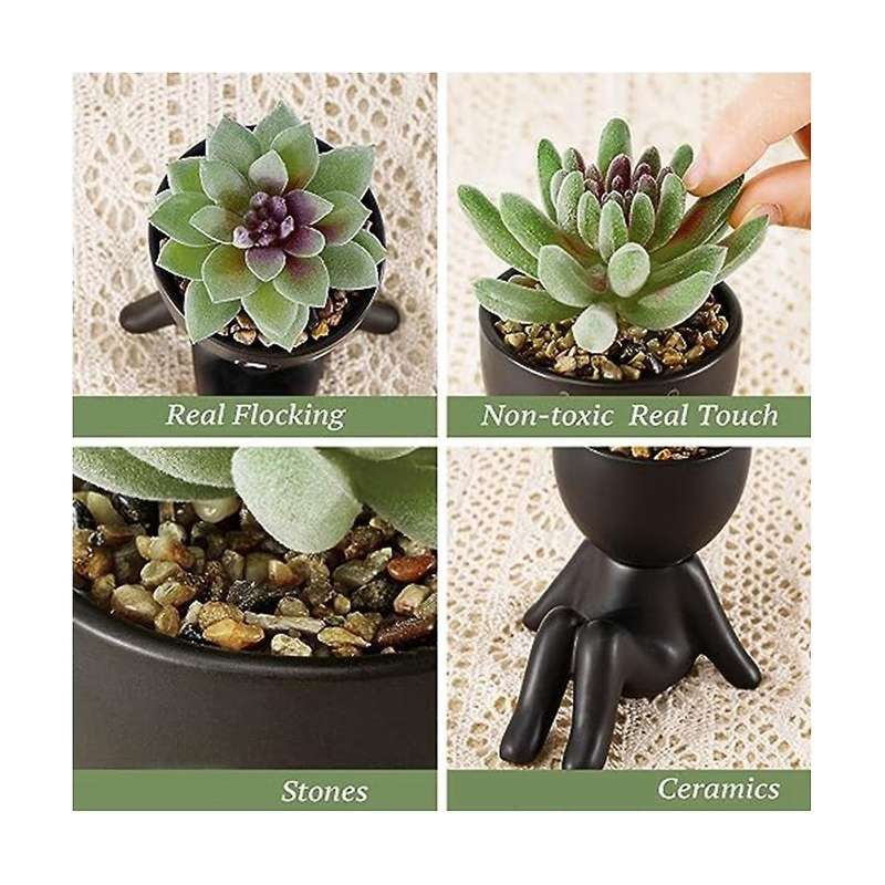 2 Pack Succulents Plants Artificial Succulents Cute Faux Succulents In Black Human Shaped Pots Offic