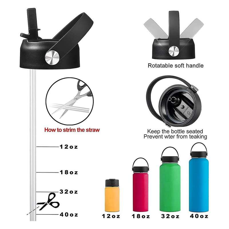 2 Pack Straw Lid for Wide Mouth 12oz 18oz 32oz 40oz 64oz,flexible Handle Replacement Lid Straws