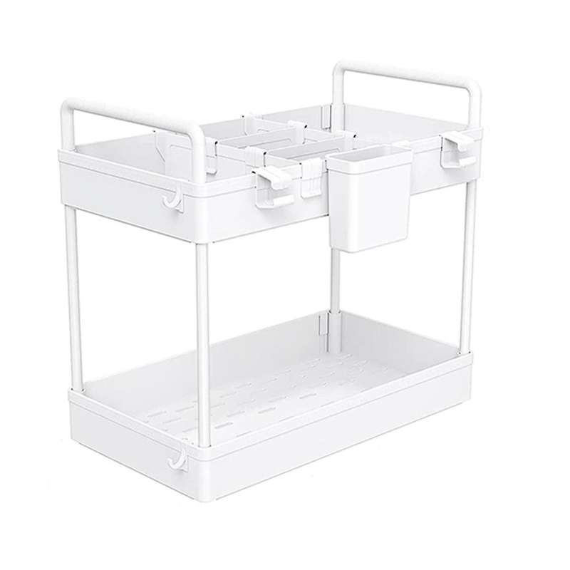 2 Pack Under Sink Organizers and Storage, 2 Tier Bathroom Organizer Under Sink with Handle Hanging