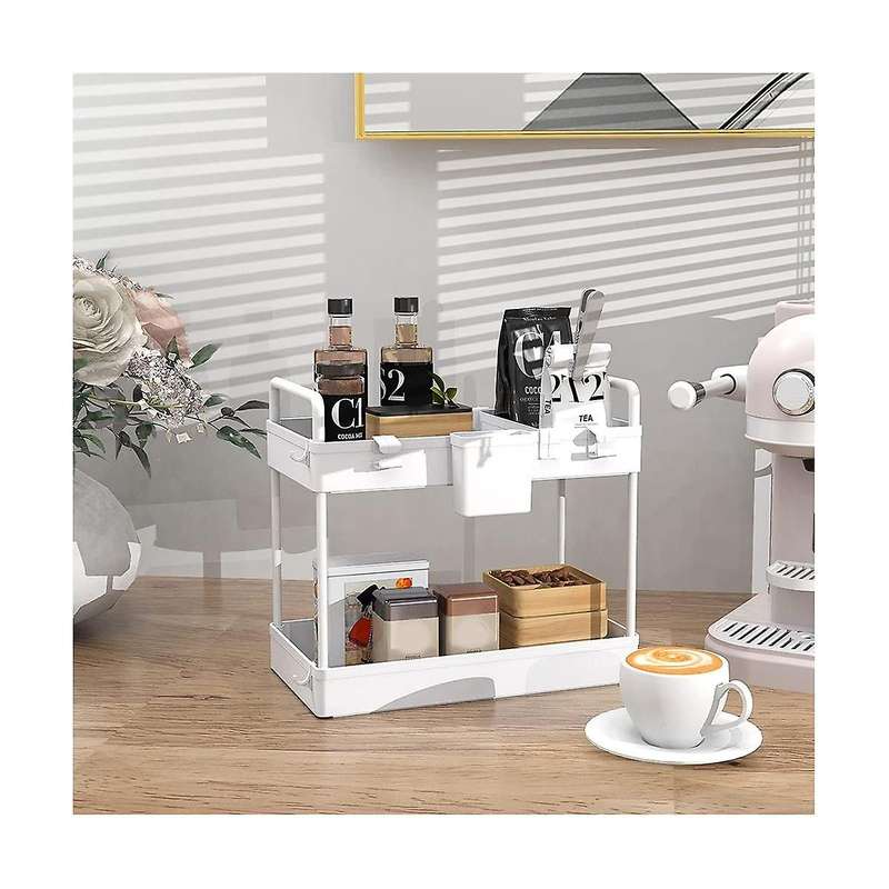 2 Pack Under Sink Organizers and Storage, 2 Tier Bathroom Organizer Under Sink with Handle Hanging