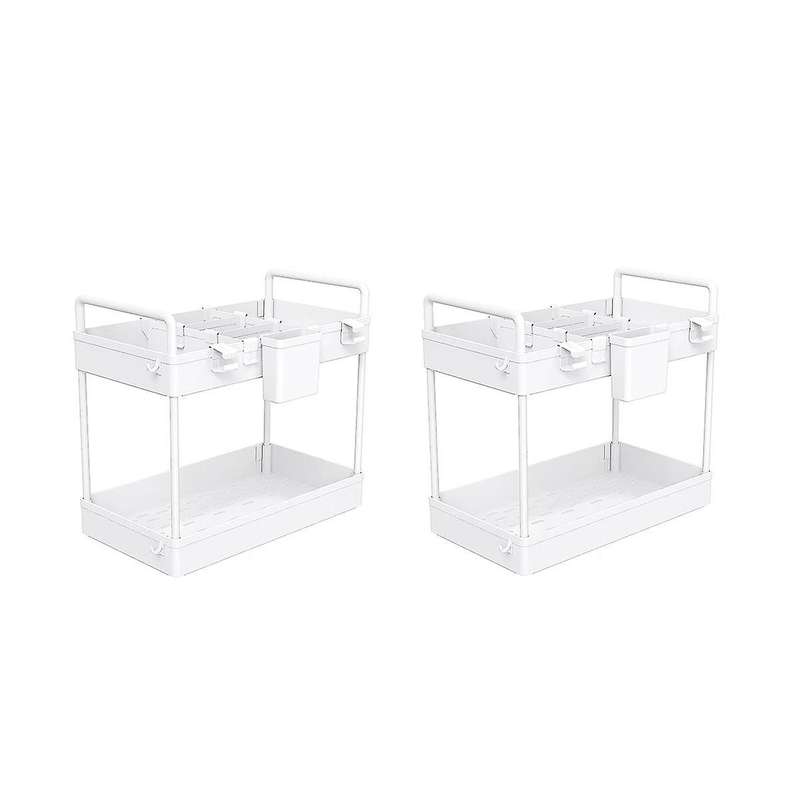 2 Pack Under Sink Organizers and Storage, 2 Tier Bathroom Organizer Under Sink with Handle Hanging