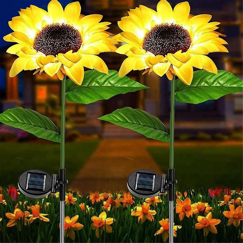 2 Pack Sunflower Solar Light Outdoor Waterproof LED Solar Light Lawn Landscape Light Courtyard Pathw