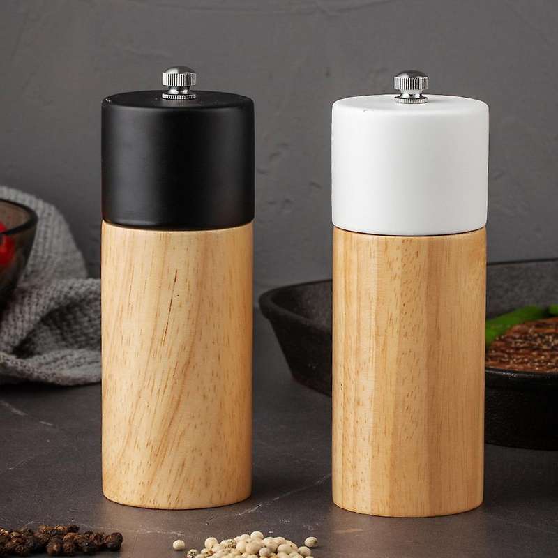 2 Pack Wooden Salt and Pepper Mill Spice Nuts Mills Handheld Seasoning Grinder Bottle Cooking Home