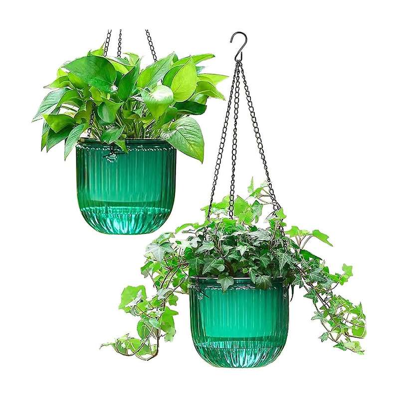 2 Pack Watering Planters Indoor Hanging Flower Pots, 6.5 Inch Outdoor Hanging Plant Pot Basket ()