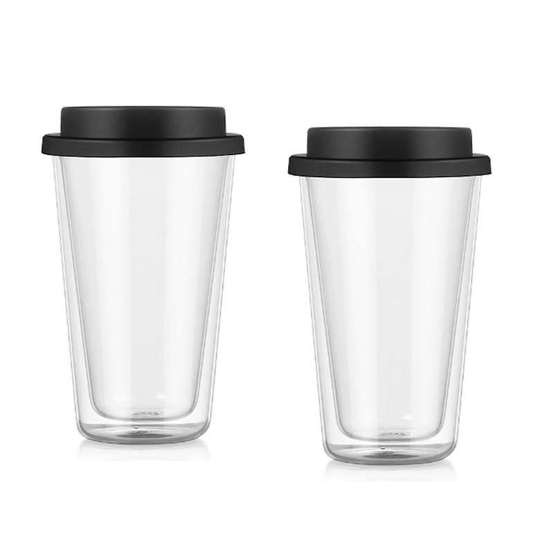 2 Packs Double Walled Glass Coffee Mugs with Silicone Lids,12 OZ /350ML Insulated Drinking Coffee Cu