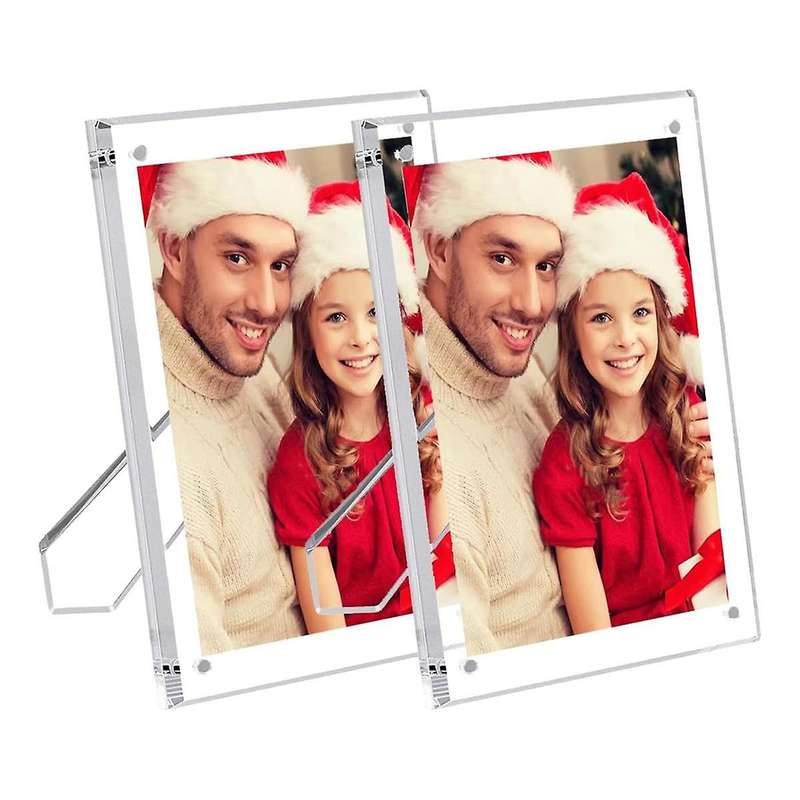 2 Packs 5x7 Inch Acrylic Picture Frames with Stand, Clear Magnetic Photo Frame, Frameless Tabletop