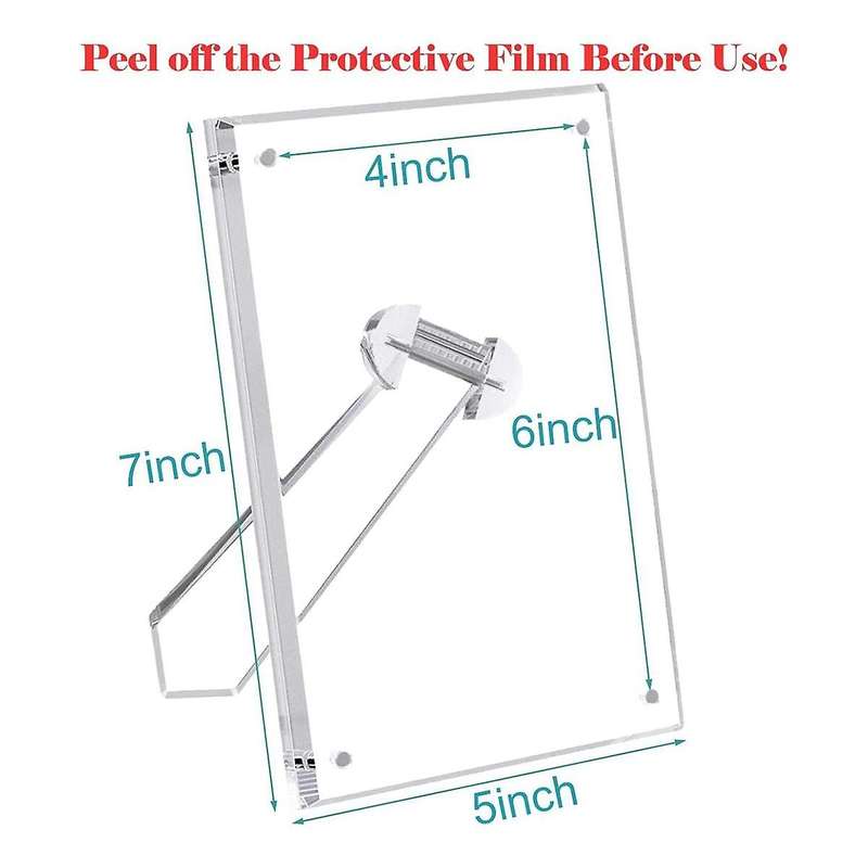 2 Packs 5x7 Inch Acrylic Picture Frames with Stand, Clear Magnetic Photo Frame, Frameless Tabletop