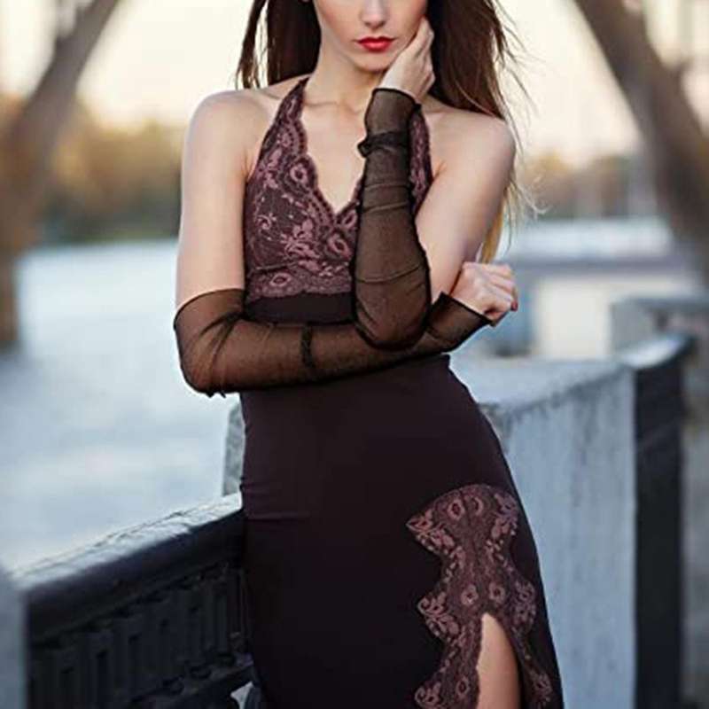 2 Pairs Women Long Lace Gloves Arms Legs Sleeves Fingerless Tulle Sunscreen Accessory Black White
