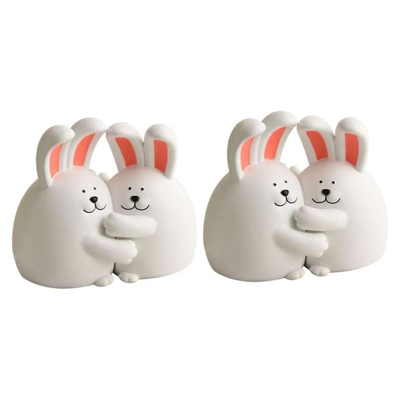 2 Pair Hug Rabbit Bookend Rabbit Book Stand Crafted Book Ends Bookends Holders Animal