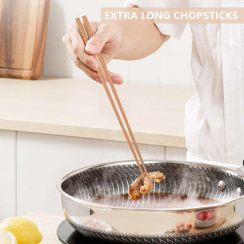 2 Pairs Wooden Cooking Chopsticks Roasting Chopsticks Extra Long Chopsticks for Hot Pot Roasting Co