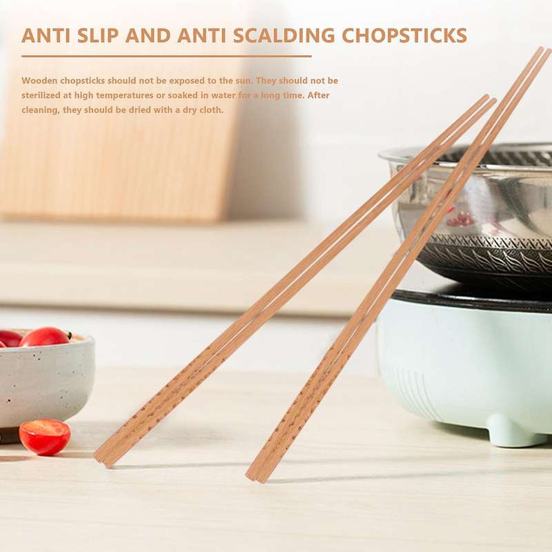 2 Pairs Wooden Cooking Chopsticks Roasting Chopsticks Extra Long Chopsticks for Hot Pot Roasting Co