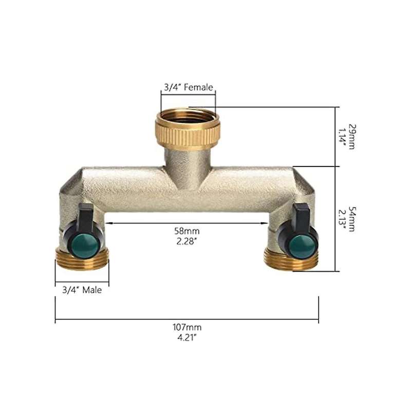 2 Path Valve for Garden Kitchen Tap, Brass Water Distributor Twice with A Ball Tap, European Standa