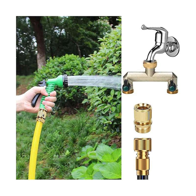2 Path Valve for Garden Kitchen Tap, Brass Water Distributor Twice with A Ball Tap, European Standa