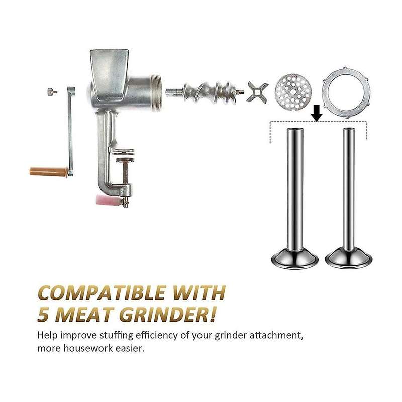2 Pcs / Set Sausage Stuffer Kit Sausage Funnel Attachment Stainless Steel Tubes Funnel Kitchen Tool