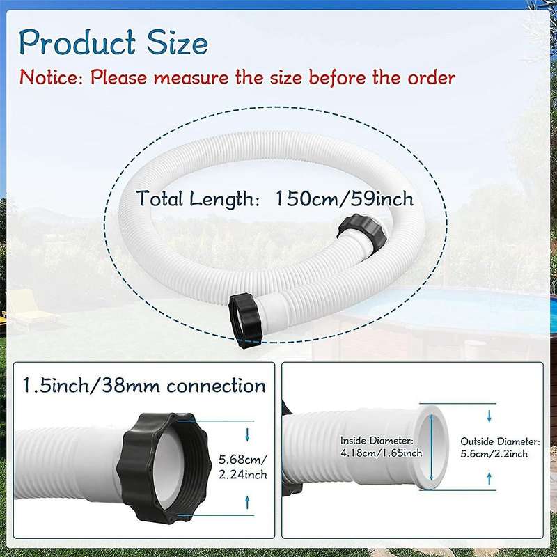 2 Pcs 1.5 Inches 59 Inches Long Above Ground Pool Replacement Hoses with 2 Hose Adapters for Pool S