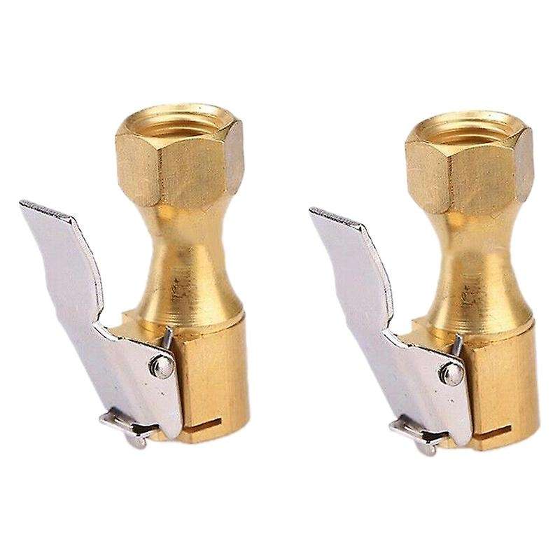 2 PCS 1/4 inch NPT Straight Brass Lock-on Tire Inflator Air Female Chuck with Clip 80PSI