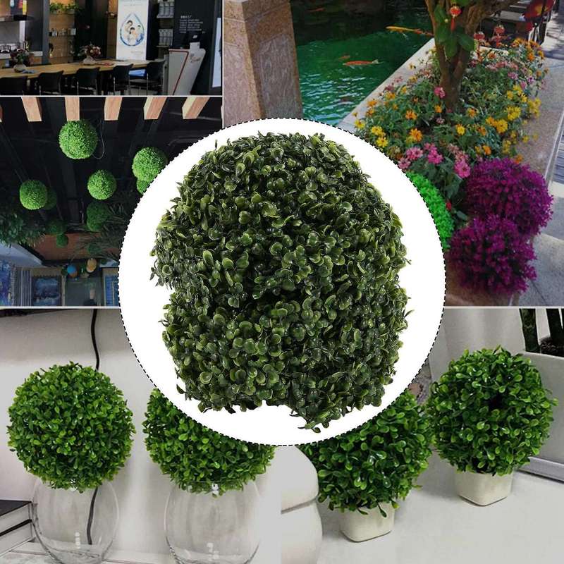 2 Pcs 11 Inch Artificial Plant Topiary Ball Faux Boxwood Decorative Balls for Backyard,balcony,gard