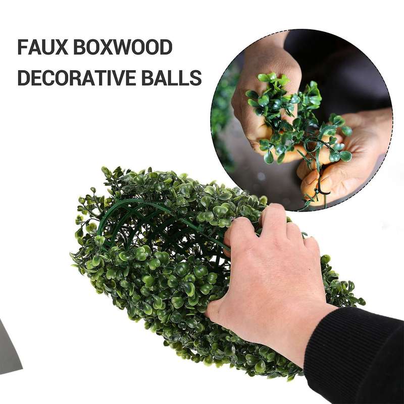 2 Pcs 11 Inch Artificial Plant Topiary Ball Faux Boxwood Decorative Balls for Backyard,balcony,gard