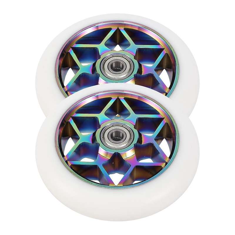 2 Pcs 110mm Scooter Wheels Colorful Pu Wheels Thick Stunt Car Wheels with Bearings(White)
