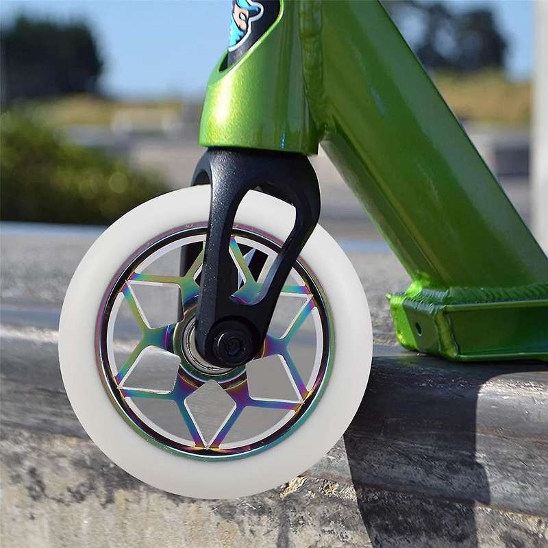 2 Pcs 110mm Scooter Wheels Colorful Pu Wheels Thick Stunt Car Wheels with Bearings(White)