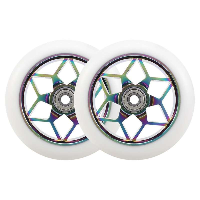 2 Pcs 110mm Scooter Wheels Colorful Pu Wheels Thick Stunt Car Wheels with Bearings(White)
