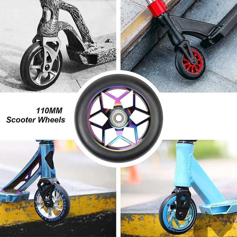 2 Pcs 110mm Scooter Wheels Pu Wheels Thick Stunt with Bearings(Black)