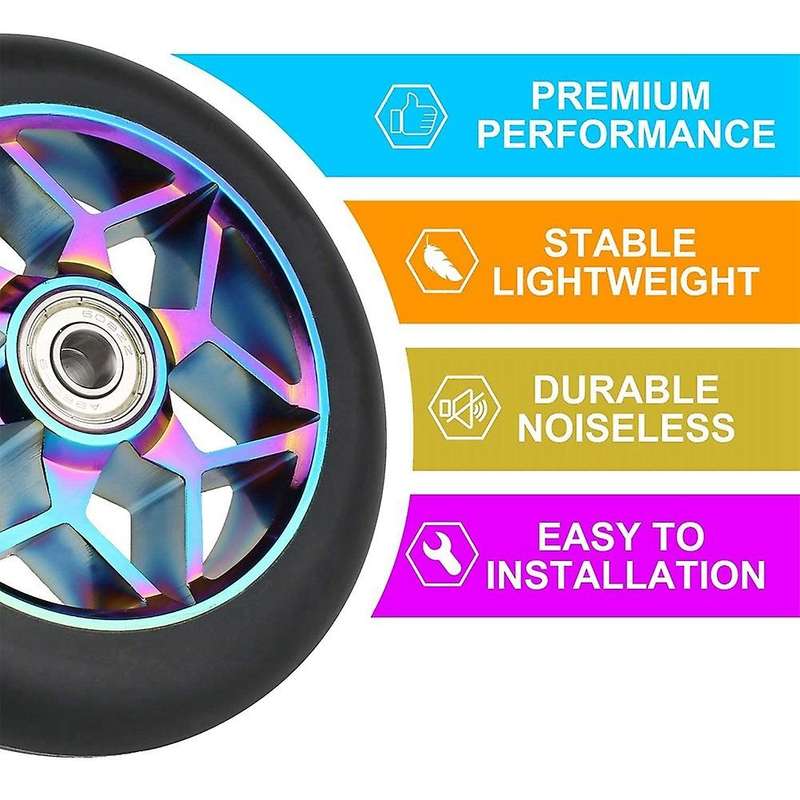 2 Pcs 110mm Scooter Wheels Pu Wheels Thick Stunt with Bearings(Black)