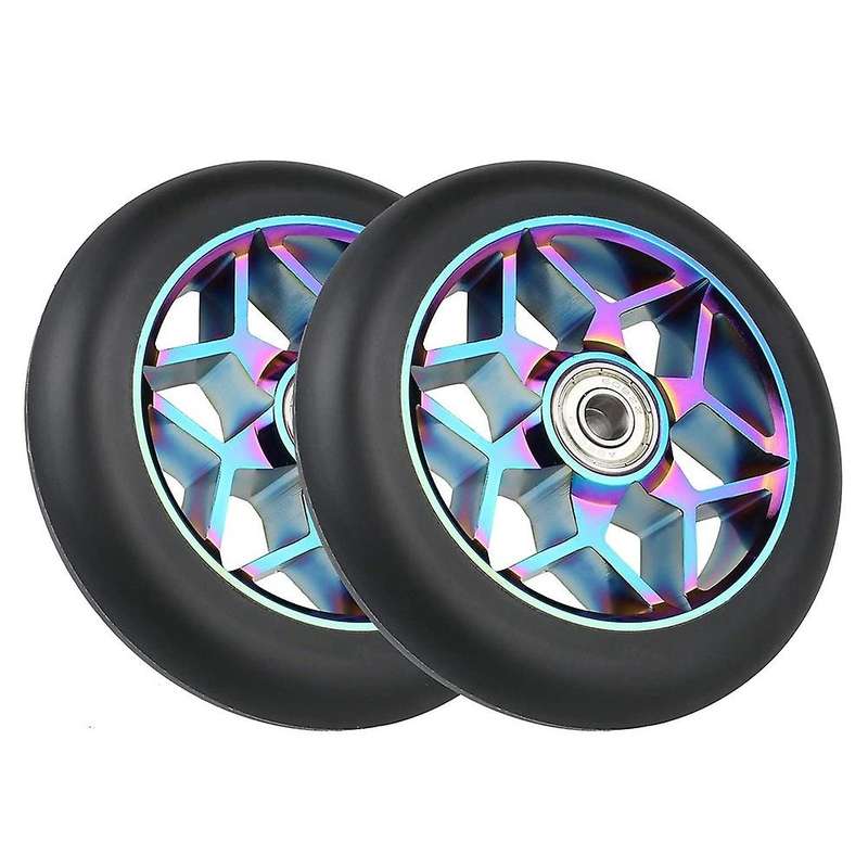 2 Pcs 110mm Scooter Wheels Pu Wheels Thick Stunt with Bearings(Black)