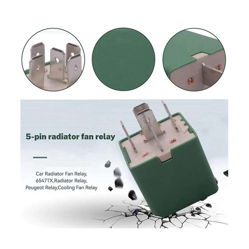 2 Pcs 12V 35A 5 Pins Cooling Radiator Fan Relay Green 6547TX for 206 207 306 307 406 407 807