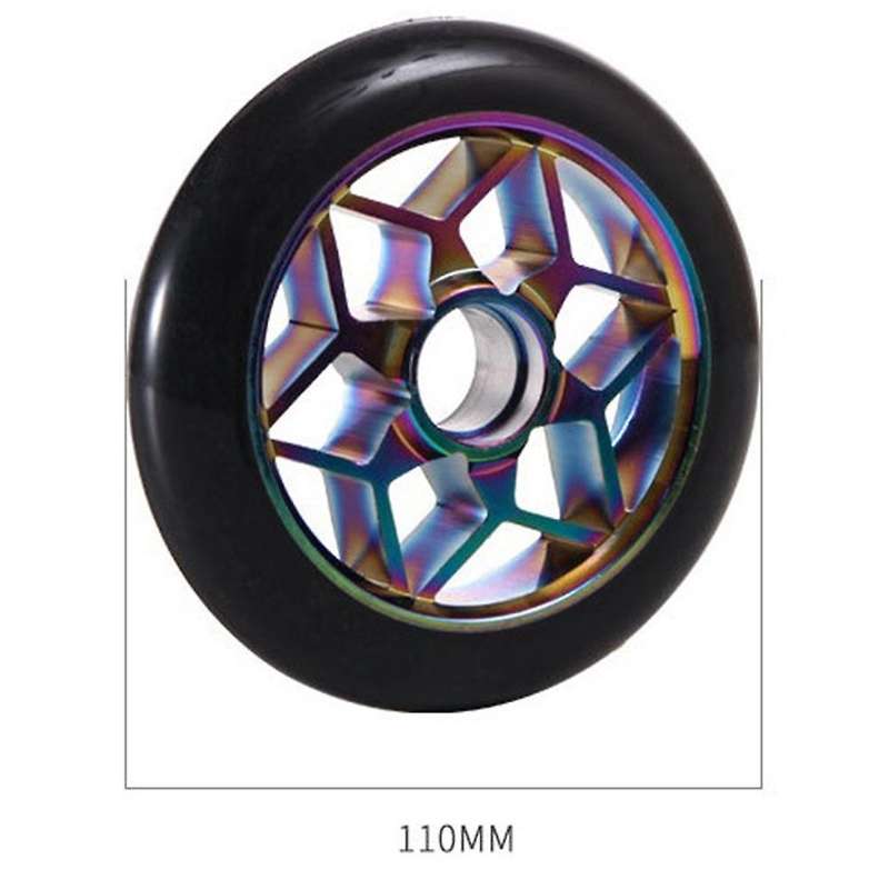 2 Pcs 110mm Scooter Wheels Colorful Pu Wheels Thick Stunt Car Wheels with Bearings(Black)
