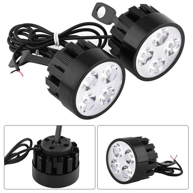 2 Pcs 12V 24W Motorcycle Spotlights Led Headlights, 4 Universal Motorcycle Driving Headlights-Black