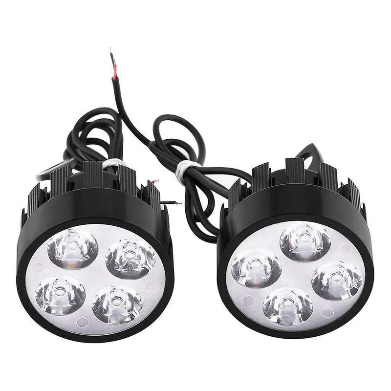 2 Pcs 12V 24W Motorcycle Spotlights Led Headlights, 4 Universal Motorcycle Driving Headlights-Black