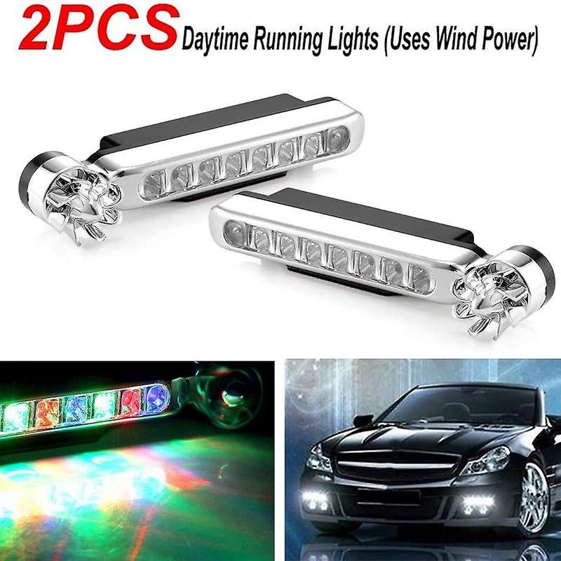 2 Pcs 8 LED Waterproof Wind Energy Powered Car Exterior Daytime Light Fog Lamp Running Light for Mot