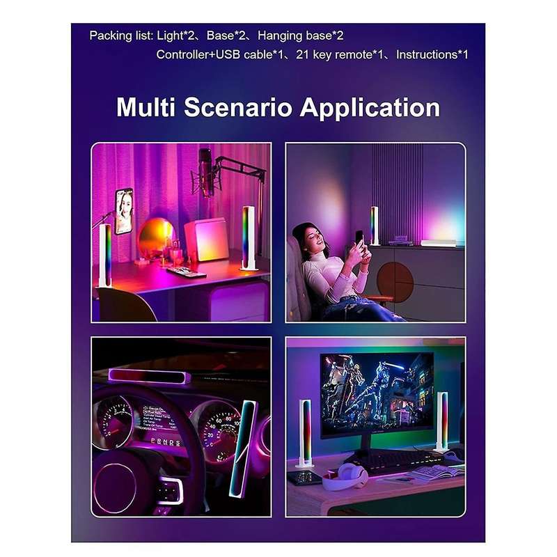 2 Pcs Ambience LED RGB Light Intelligent APP Control Atmosphere Light Gaming Game Smart Light Deskto