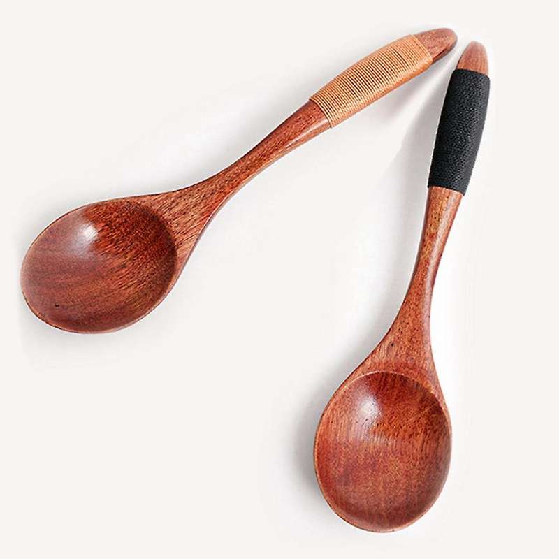 2 Pcs Anti-Scalding Household Wooden Tableware Japanese Curved Wooden Oval Spoon Soup Spoon Seasonin
