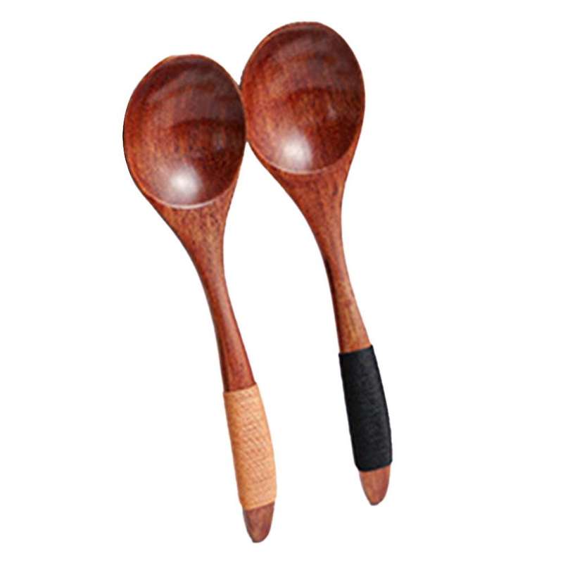 2 Pcs Anti-Scalding Household Wooden Tableware Japanese Curved Wooden Oval Spoon Soup Spoon Seasonin