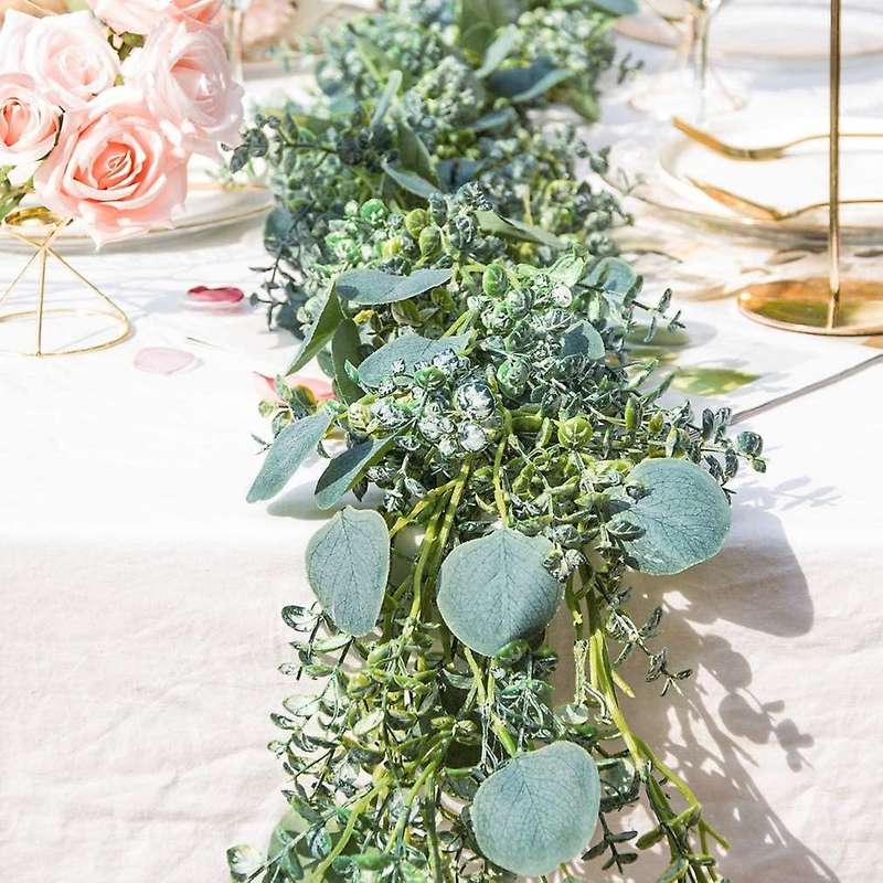 2 Pcs Artificial Eucalyptus Leaves Garland, 6.5Ft Greenery Frosted Vine for Wedding Table Runner Man