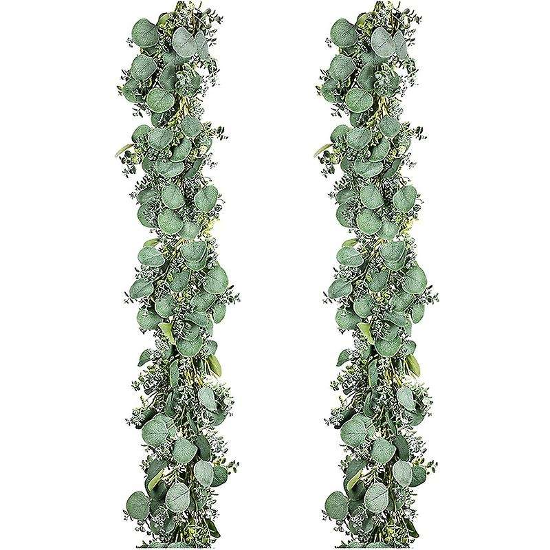 2 Pcs Artificial Eucalyptus Leaves Garland, 6.5Ft Greenery Frosted Vine for Wedding Table Runner Man