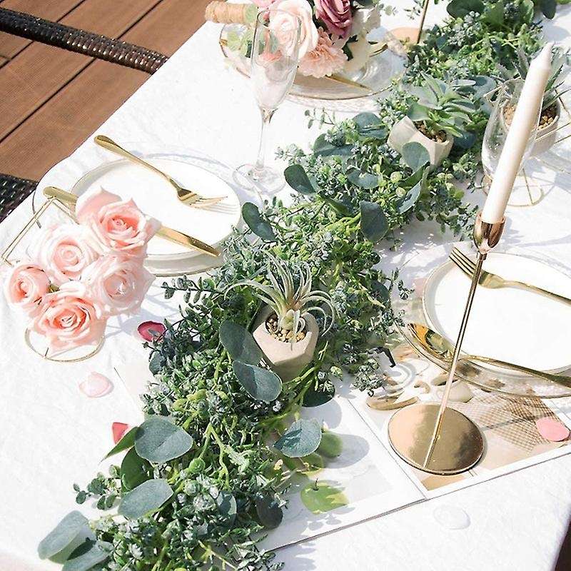 2 Pcs Artificial Eucalyptus Leaves Garland, 6.5Ft Greenery Frosted Vine for Wedding Table Runner Man