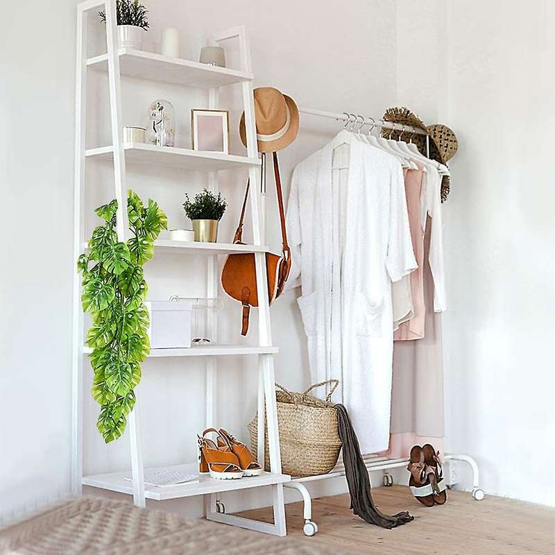 2 Pcs Artificial Hanging Plants Fake Vine Fake Hanging Rattan Monstera Leaves Greeny Outdoor Uv Res